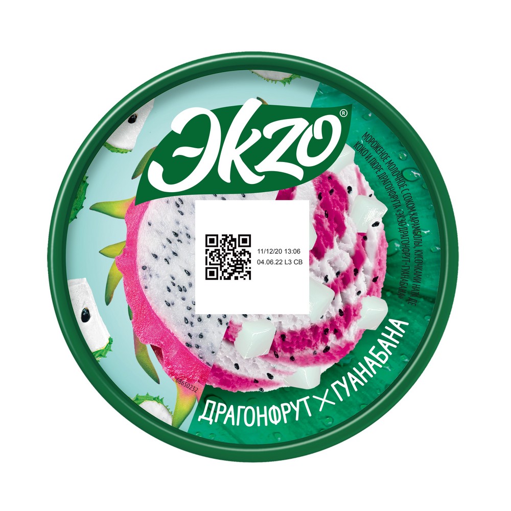 Ekzo мороженое молочное ведро Драгонфрут с кусочками Ната де Коко 520 гр