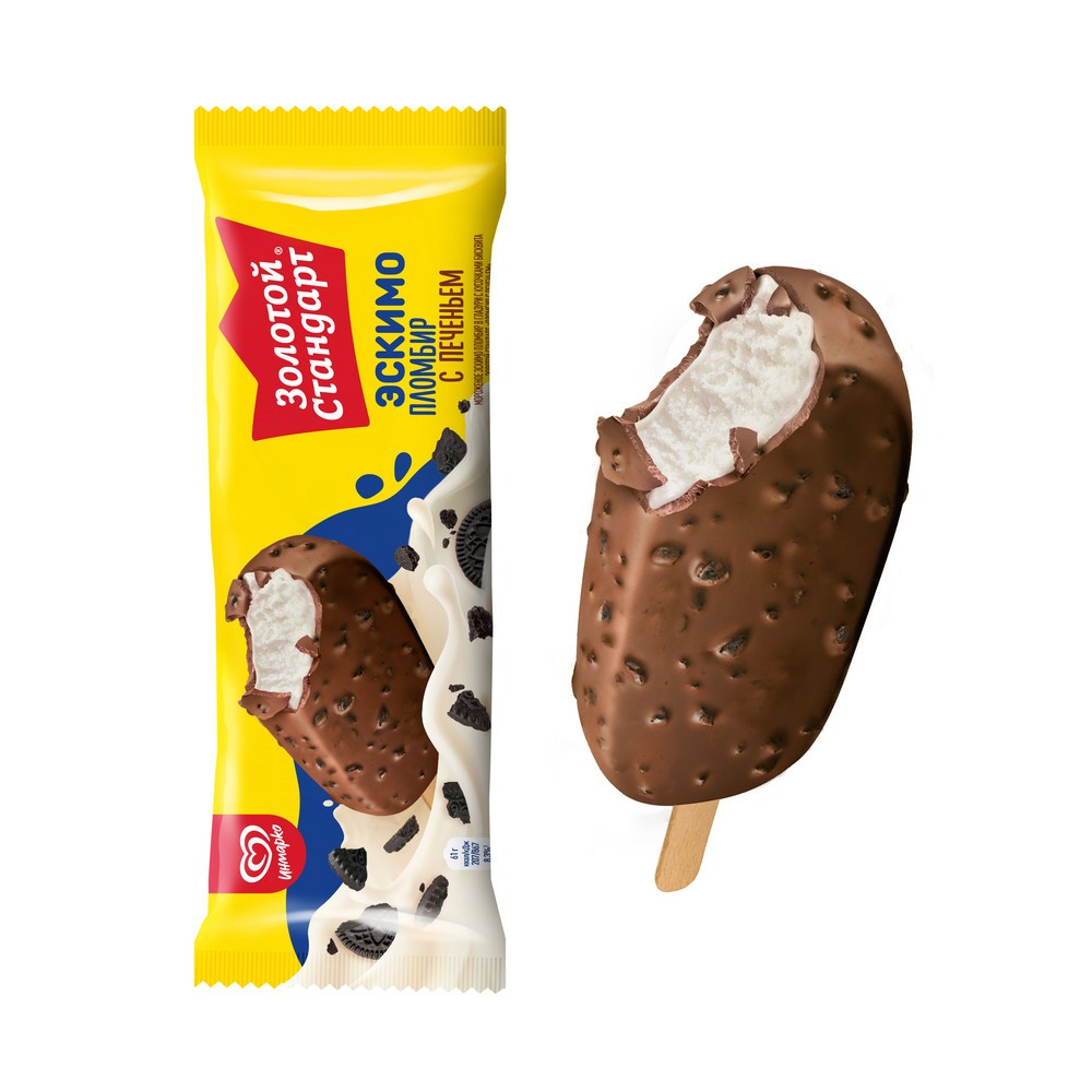 Золотой Стандарт мороженое эскимо в глазури Пломбир с печеньем 61 гр