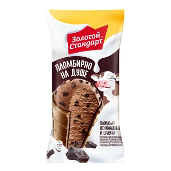 Золотой Стандарт мороженое пломбир в вафельном стаканчике Шоколадный пломбир и Брауни 90 гр