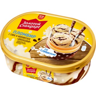 Золотой Стандарт мороженое пломбир с суфле и шоколадным наполнителем, ванночка 475 гр