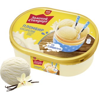 Золотой Стандарт мороженое пломбир Классический со сливками, ванночка 475 гр